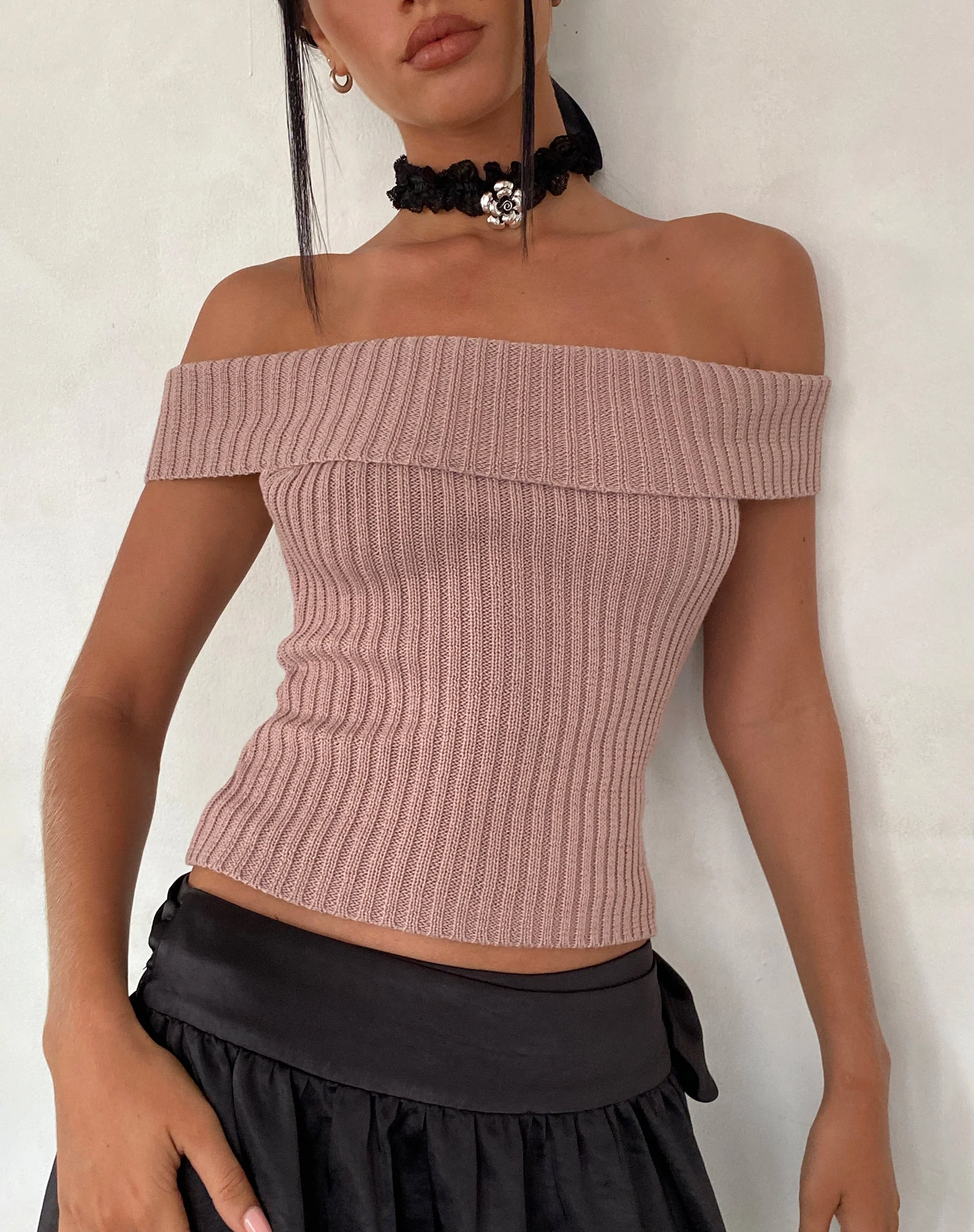 Wilda Bardot Bow Back Top in Knit Blush - Image 3
