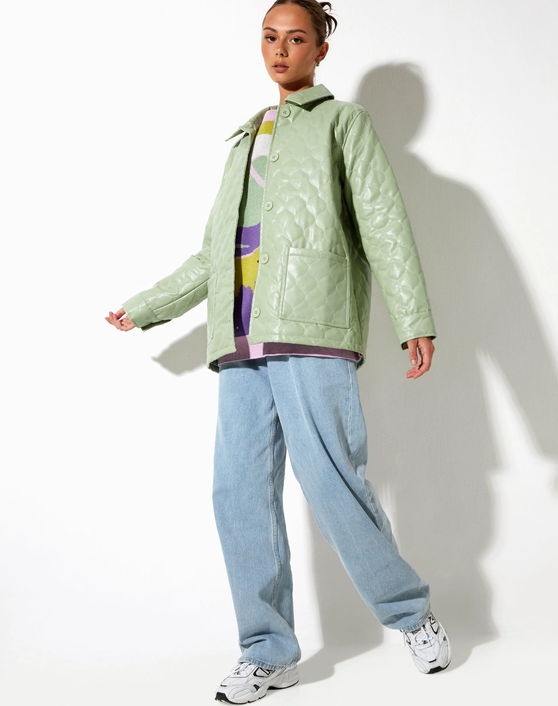 Winka Jacket in Quilted PU Pastel Mint - Image 3