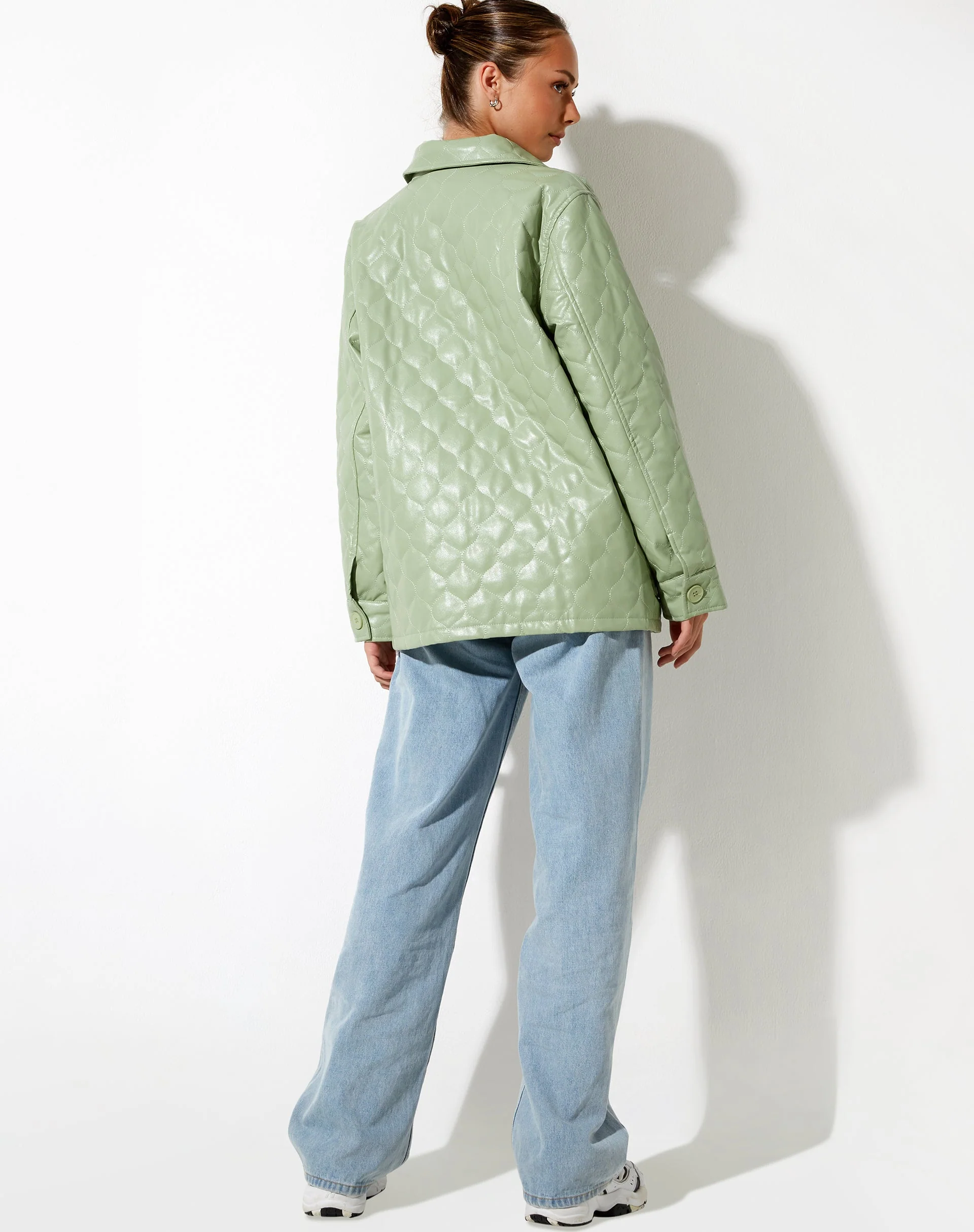 Winka Jacket in Quilted PU Pastel Mint - Image 4