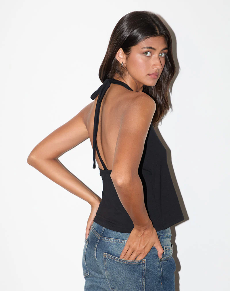 Wisty Halter Neck Wrap Top in Jersey Black - Image 2