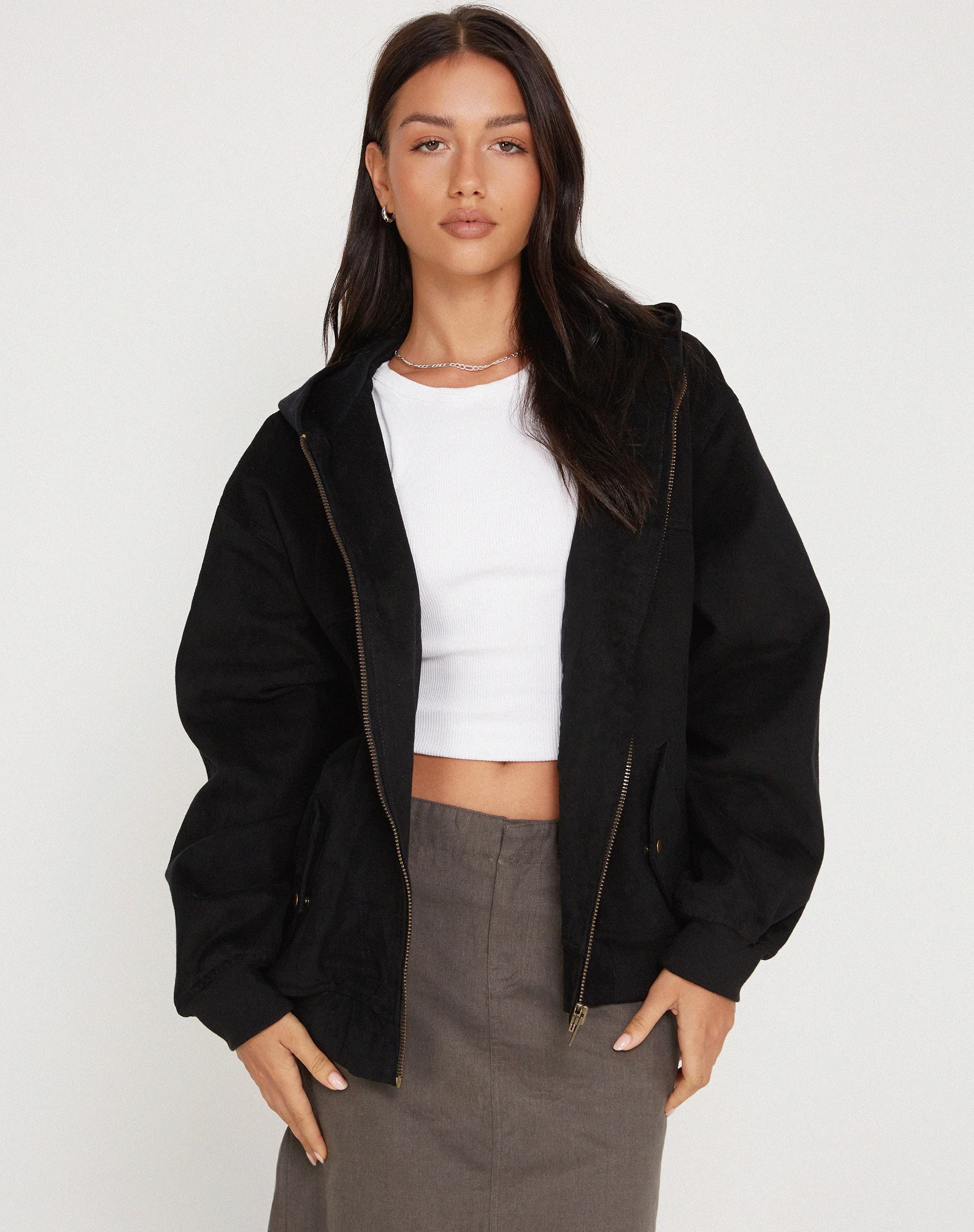 Yun Hooded Utility Bomber Jacket in Black - Image 2