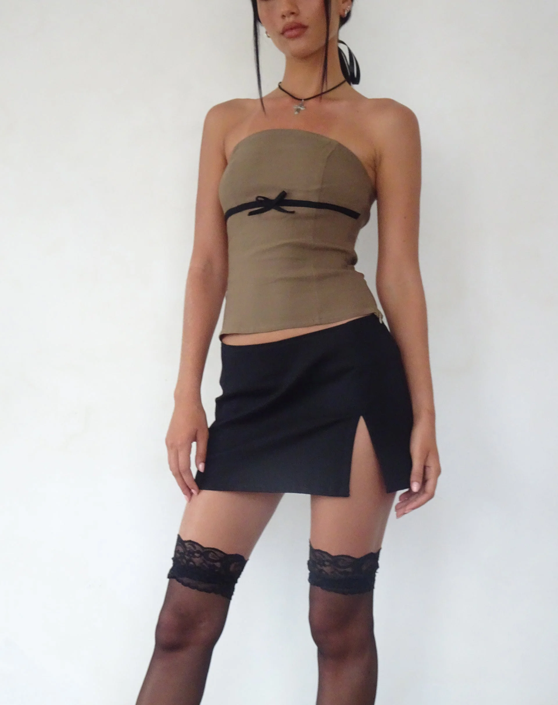 Woyla Bandeau Top in Coco with Black Bow - Image 3