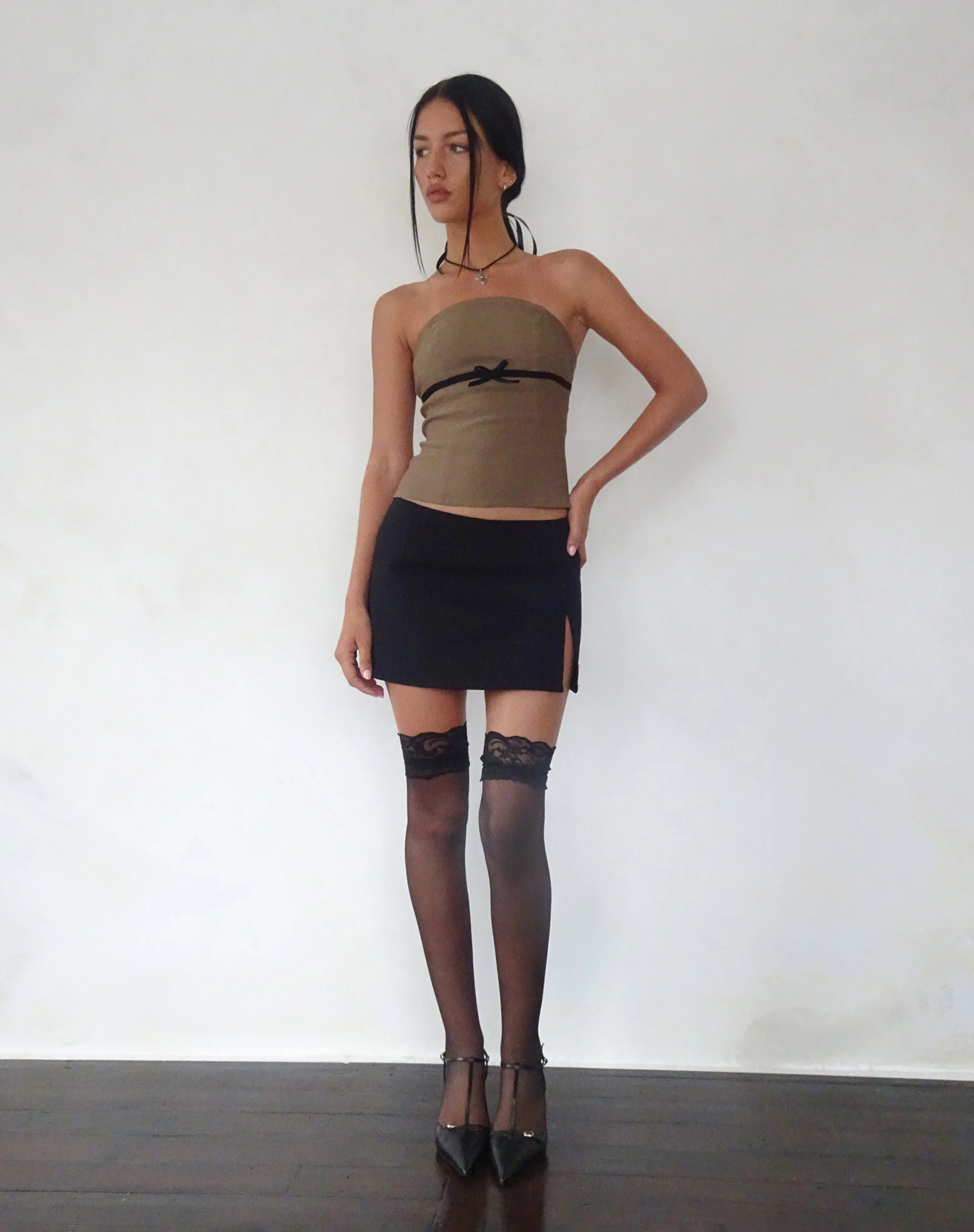 Woyla Bandeau Top in Coco with Black Bow - Image 4