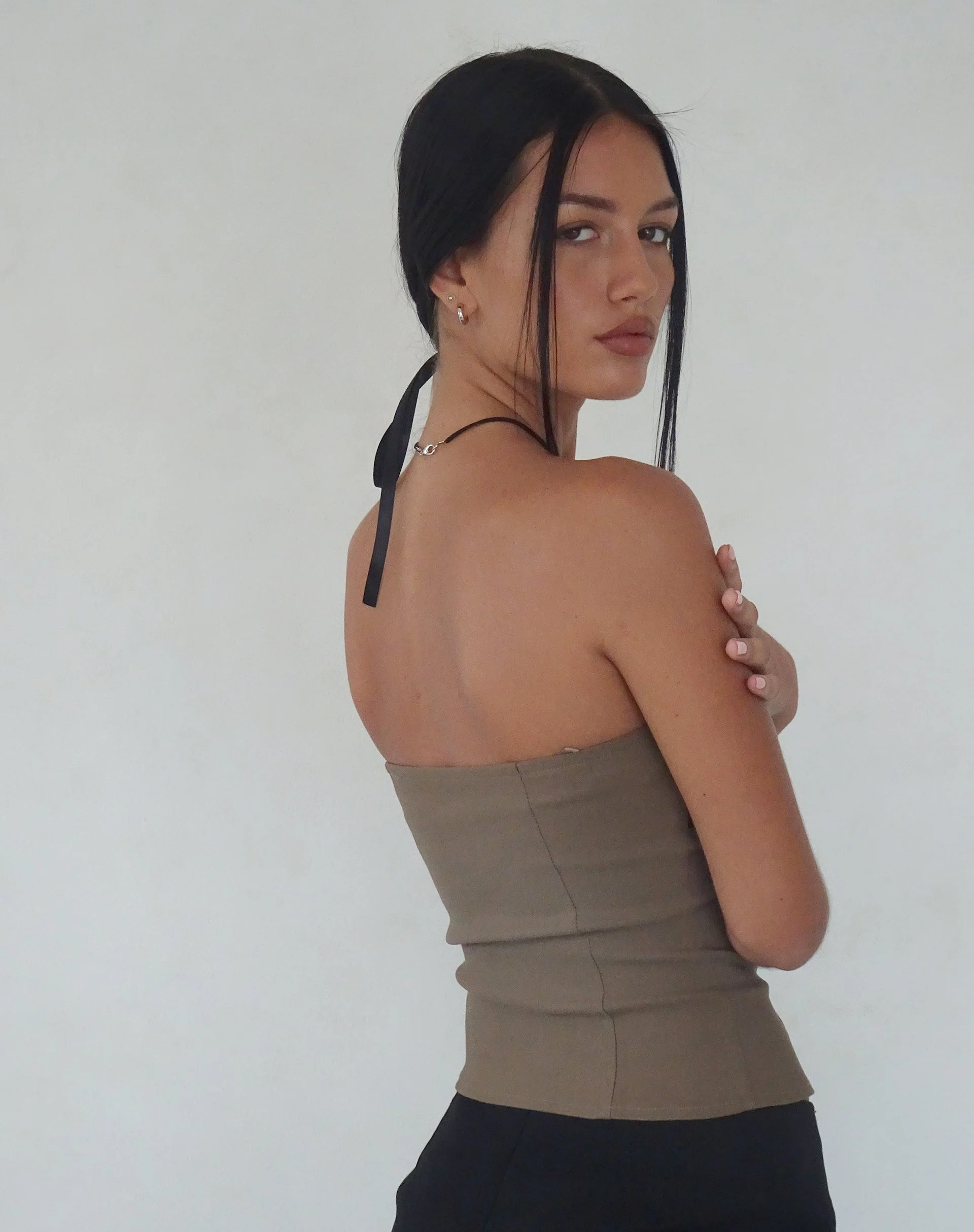 Woyla Bandeau Top in Coco with Black Bow - Image 5