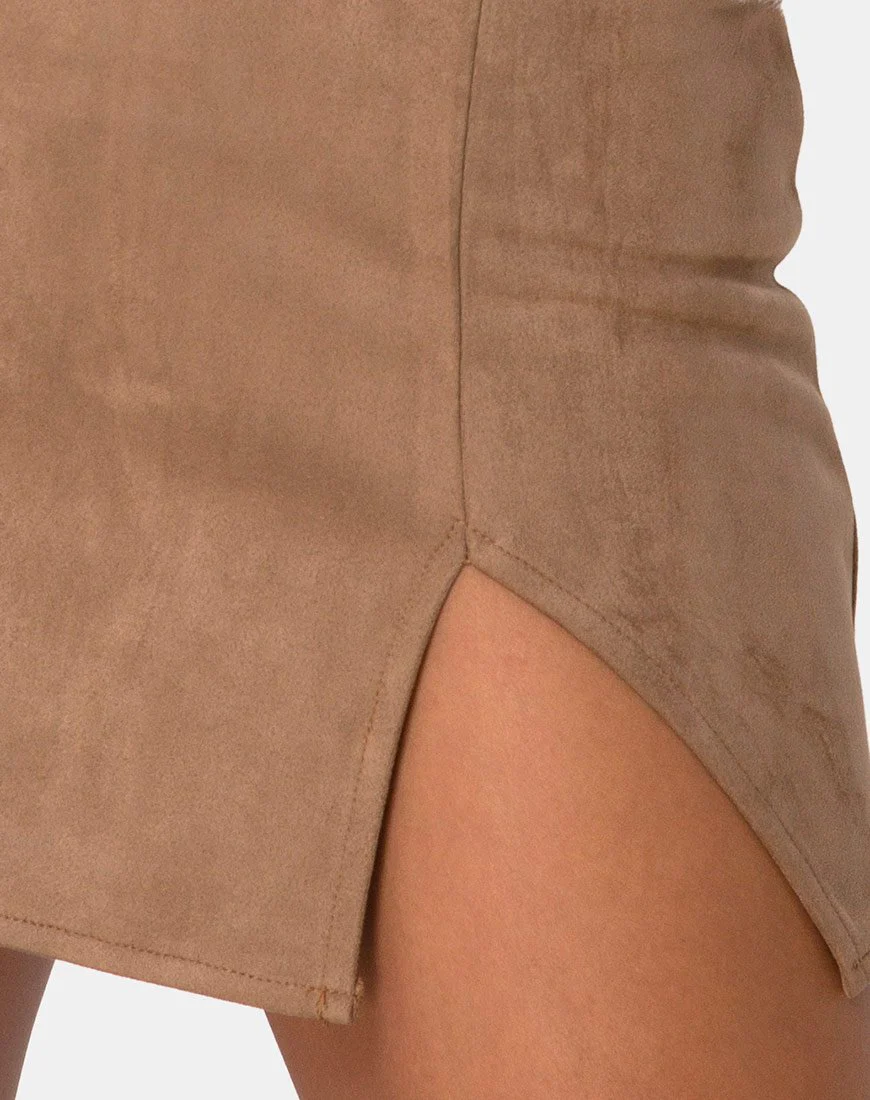 Wren Mini Skirt in Faux Suede Brown - Image 5