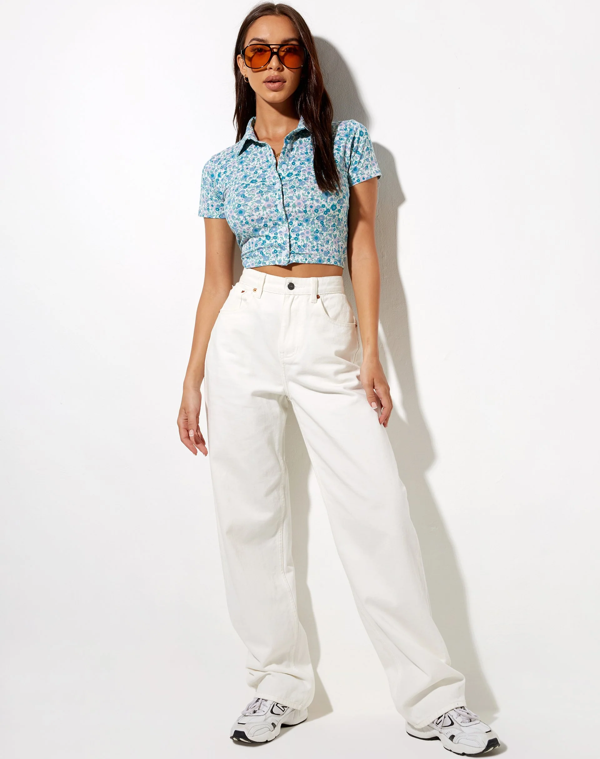Wuma Cropped Shirt in Flower Power Blue - Image 6