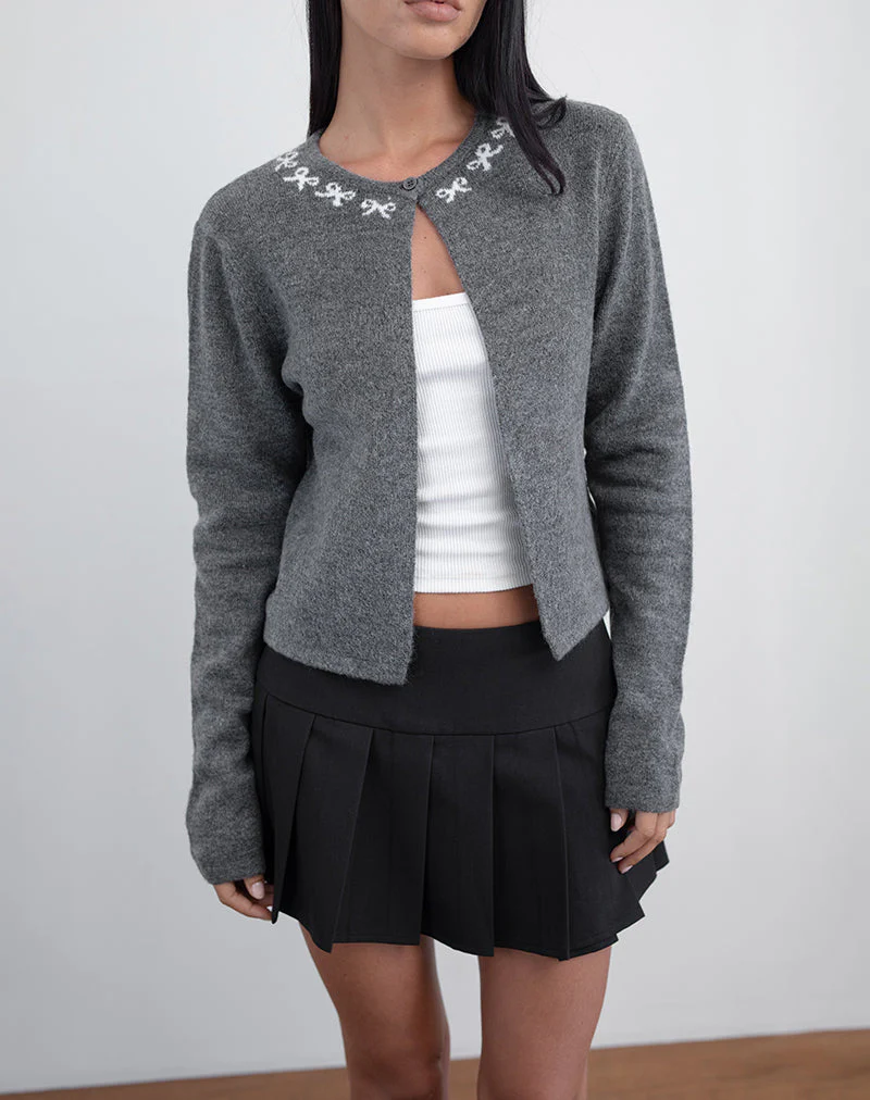 Wunara Cardigan in Grey with Ivory Bows - Image 4