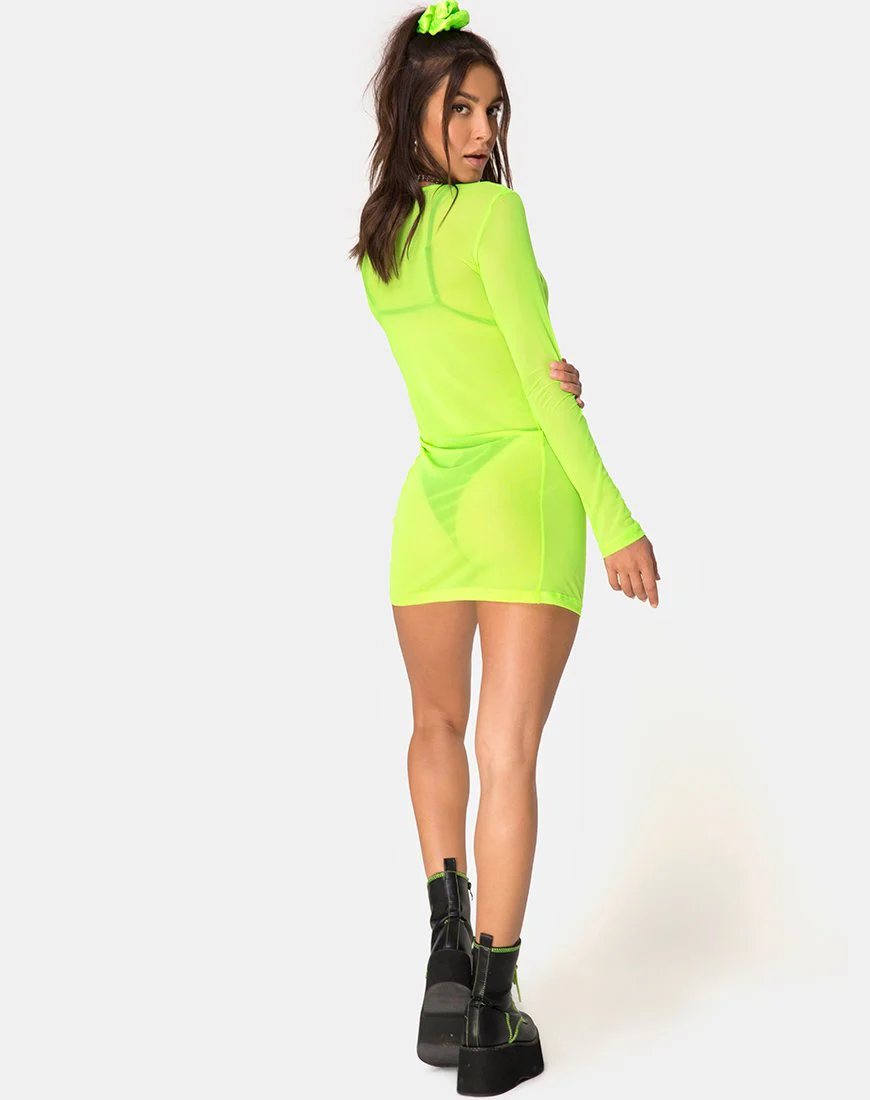 Wyatt Bodycon Dress in Fluro Yellow - Image 6