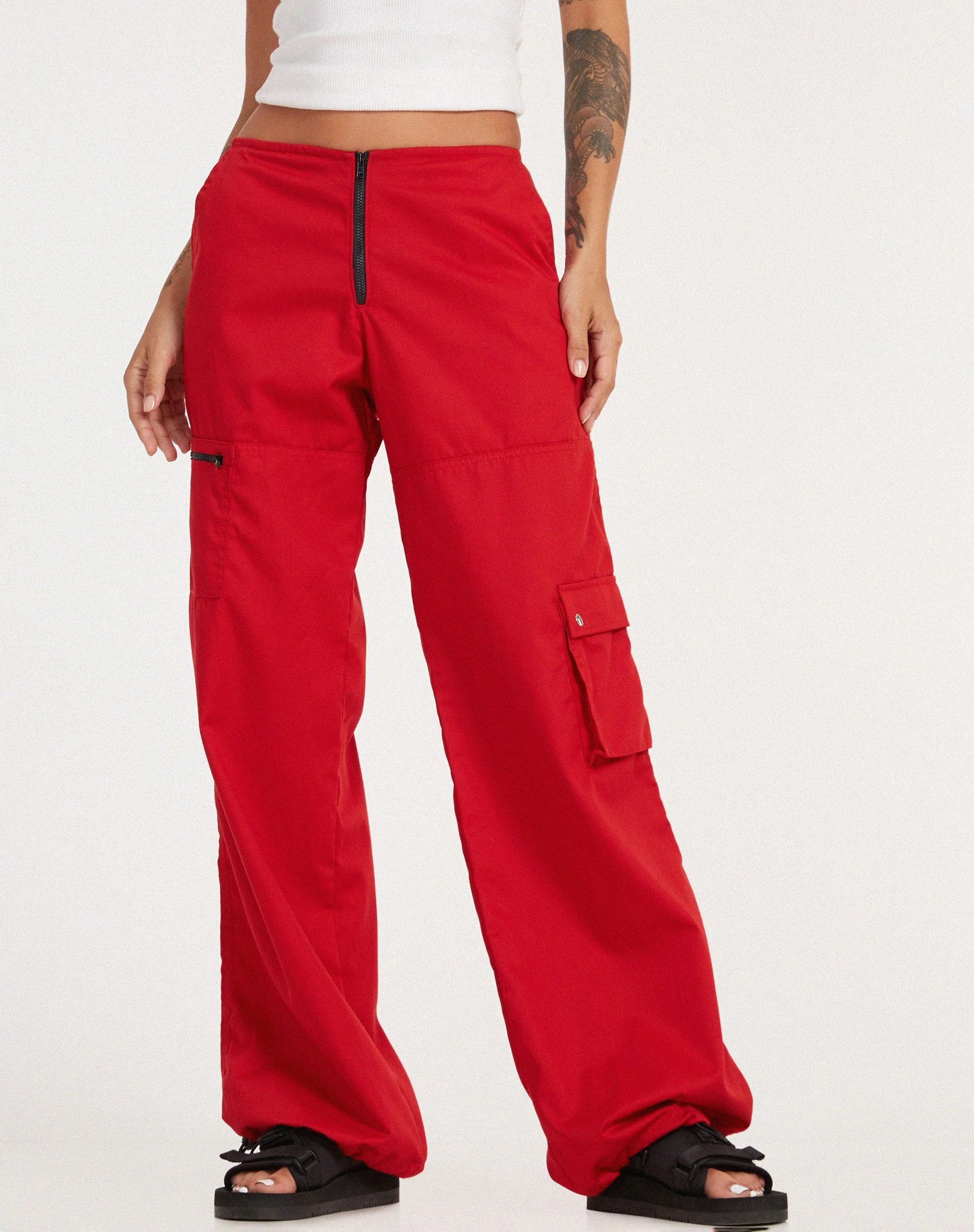 Xander Cargo Trouser in Cotton Drill True Red - Image 4