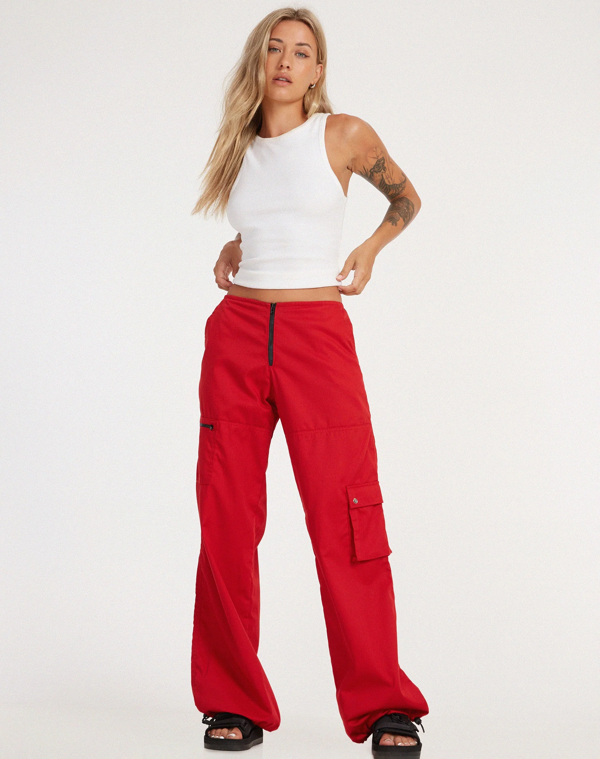 Xander Cargo Trouser in Cotton Drill True Red - Image 5