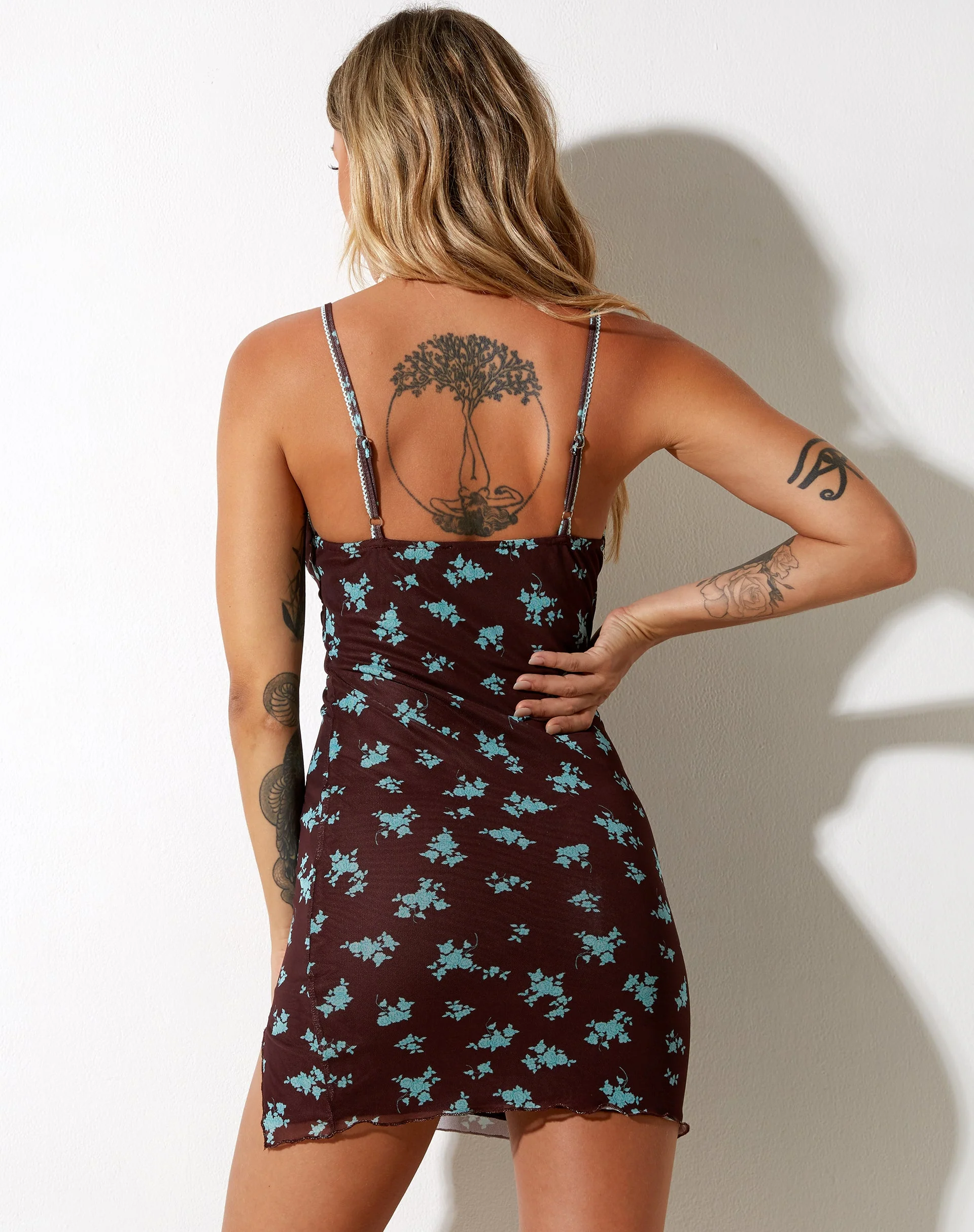 Yakinta Mini Dress in Femme Floral Blue and Brown - Image 2