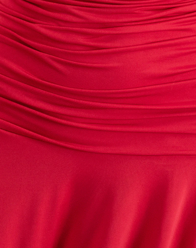 Yasmin Bandeau Mini Dress in Slinky Red - Image 4