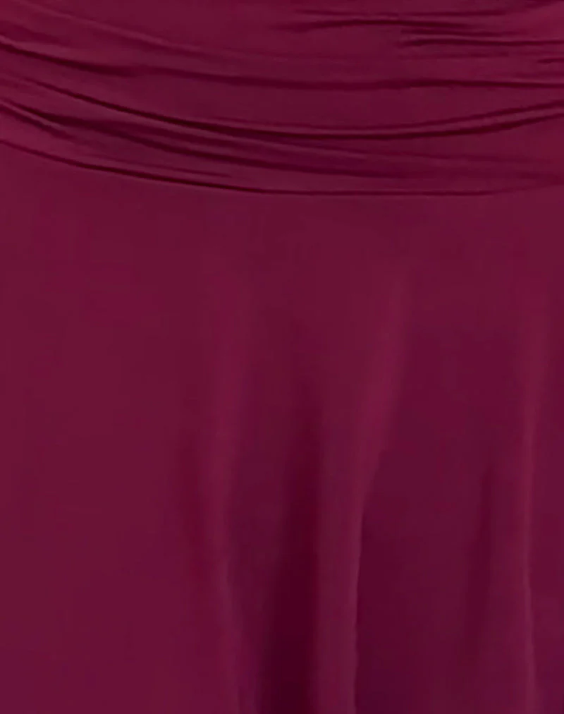 Yasmin Bandeau Mini Slinky Dress in Burgundy - Image 6
