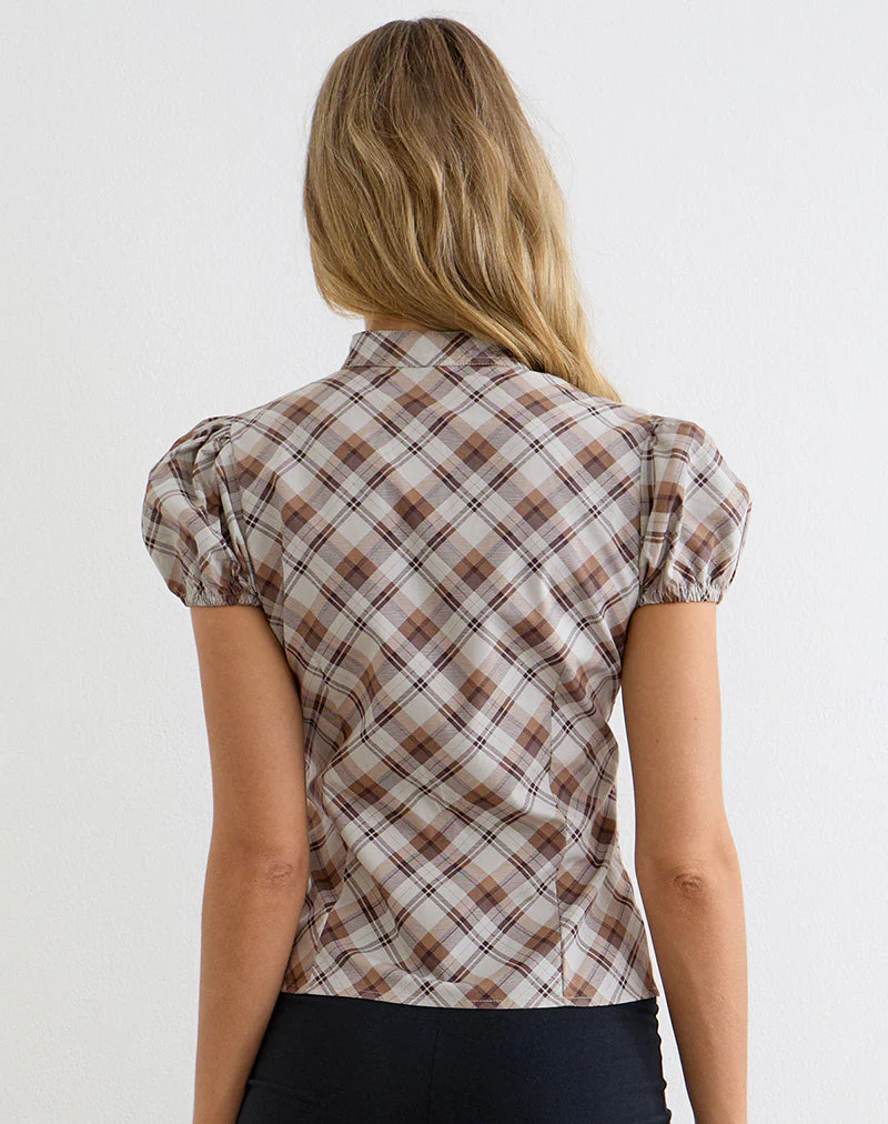 Yasuda Blouse in Angled Check Brown - Image 5
