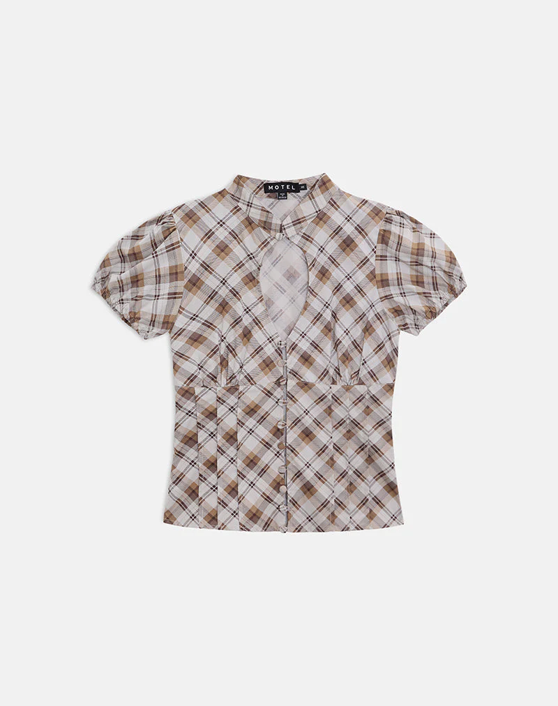 Yasuda Blouse in Angled Check Brown - Image 6