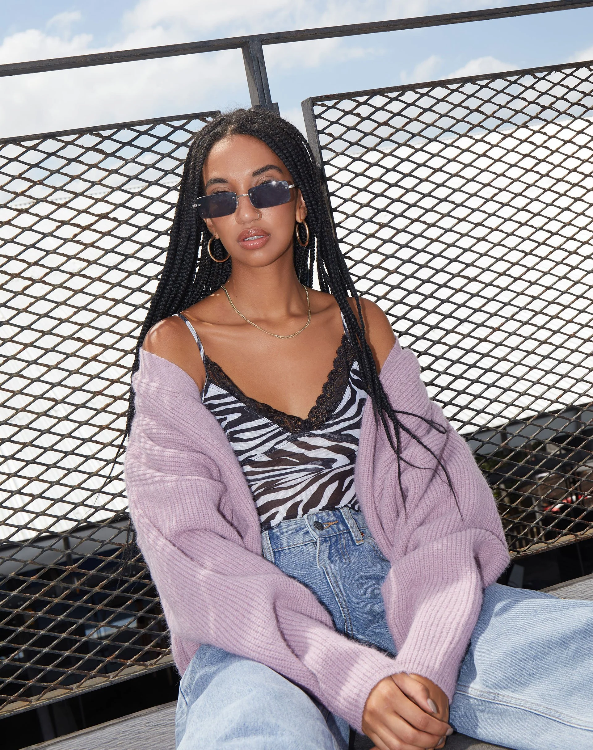 Yenika Crop Top in Wavey Zebra Black and White with Lace - Image 2