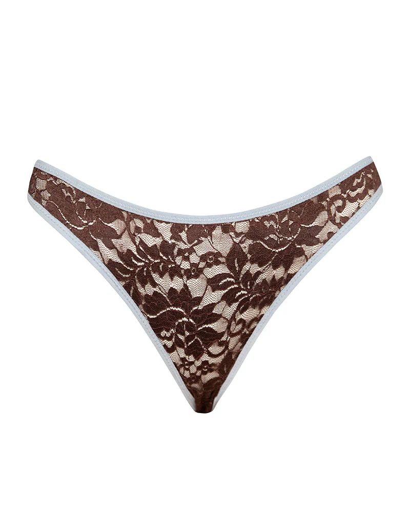Yinis Knickers in Chocolate Lace with Blue Binding - Image 6