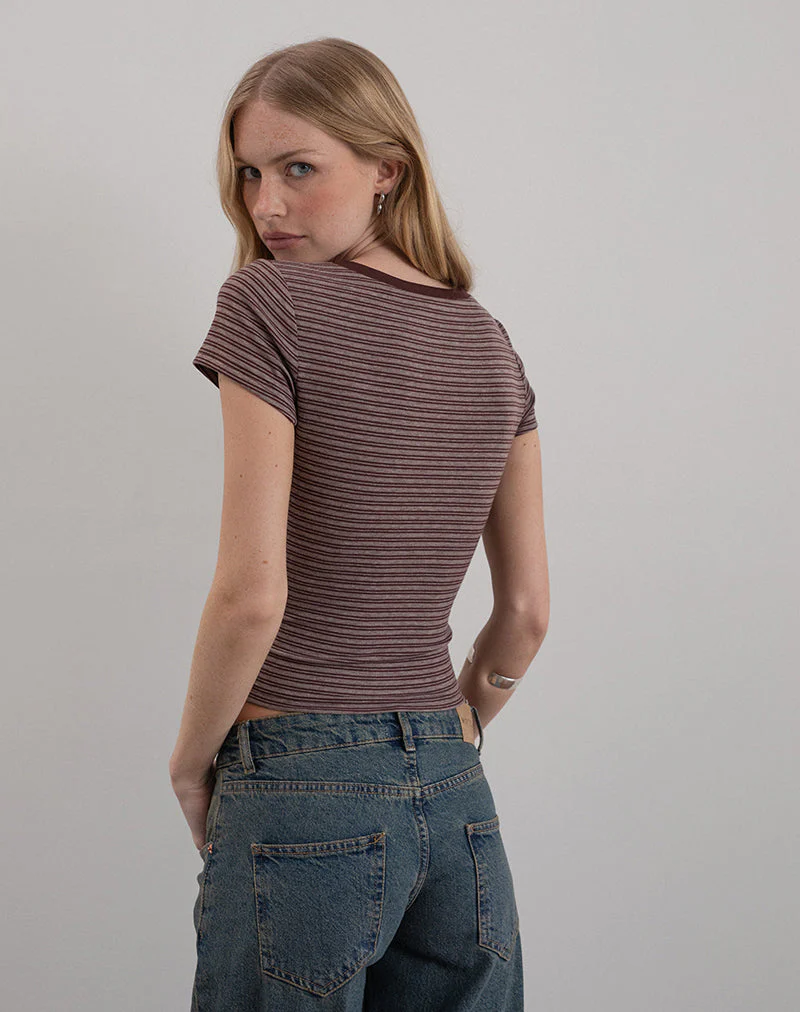 Yolla Top in Brown and Grey Stripe - Image 3