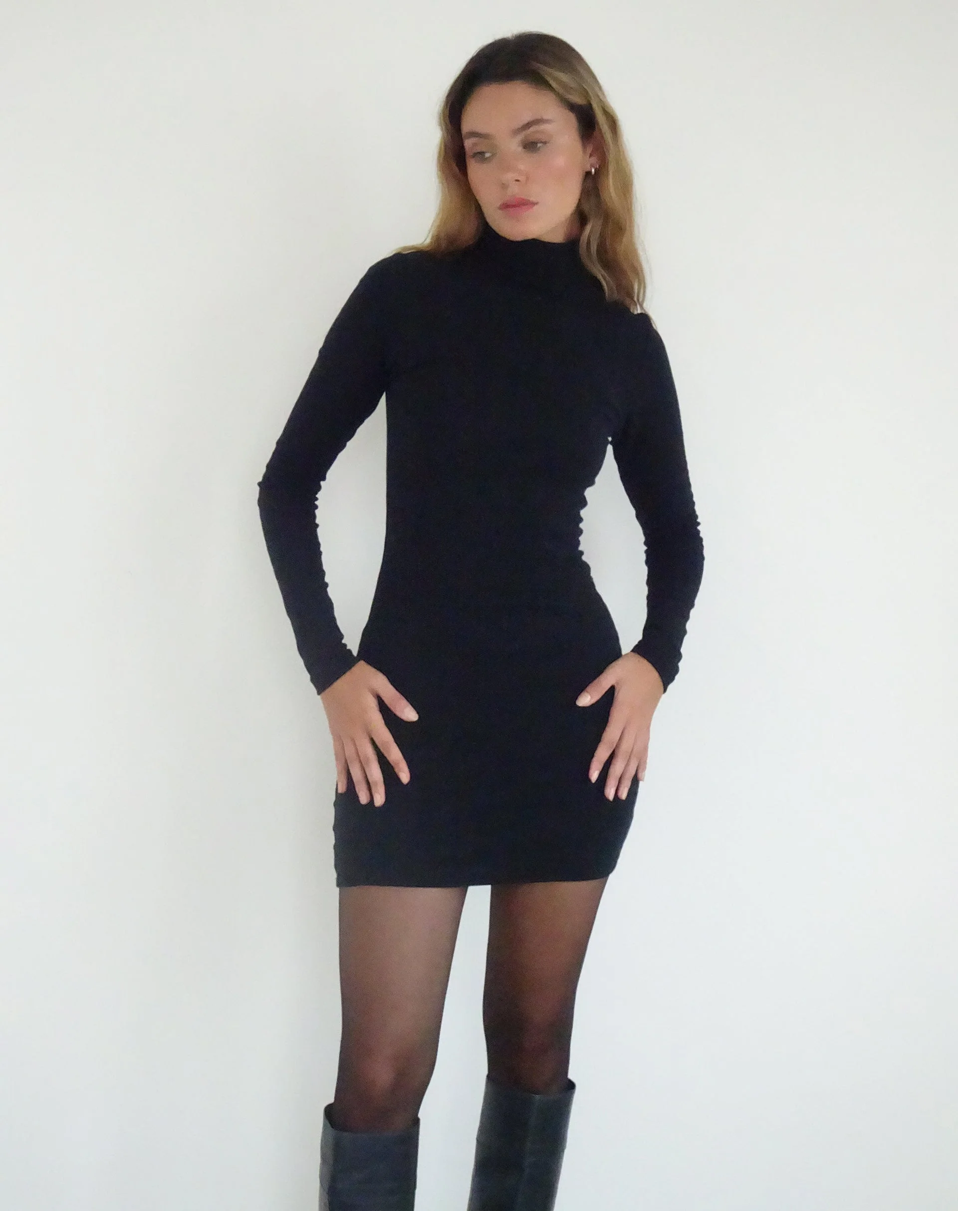 Yrion Turtle Neck  Bodycon Mini Dress in Black - Image 4