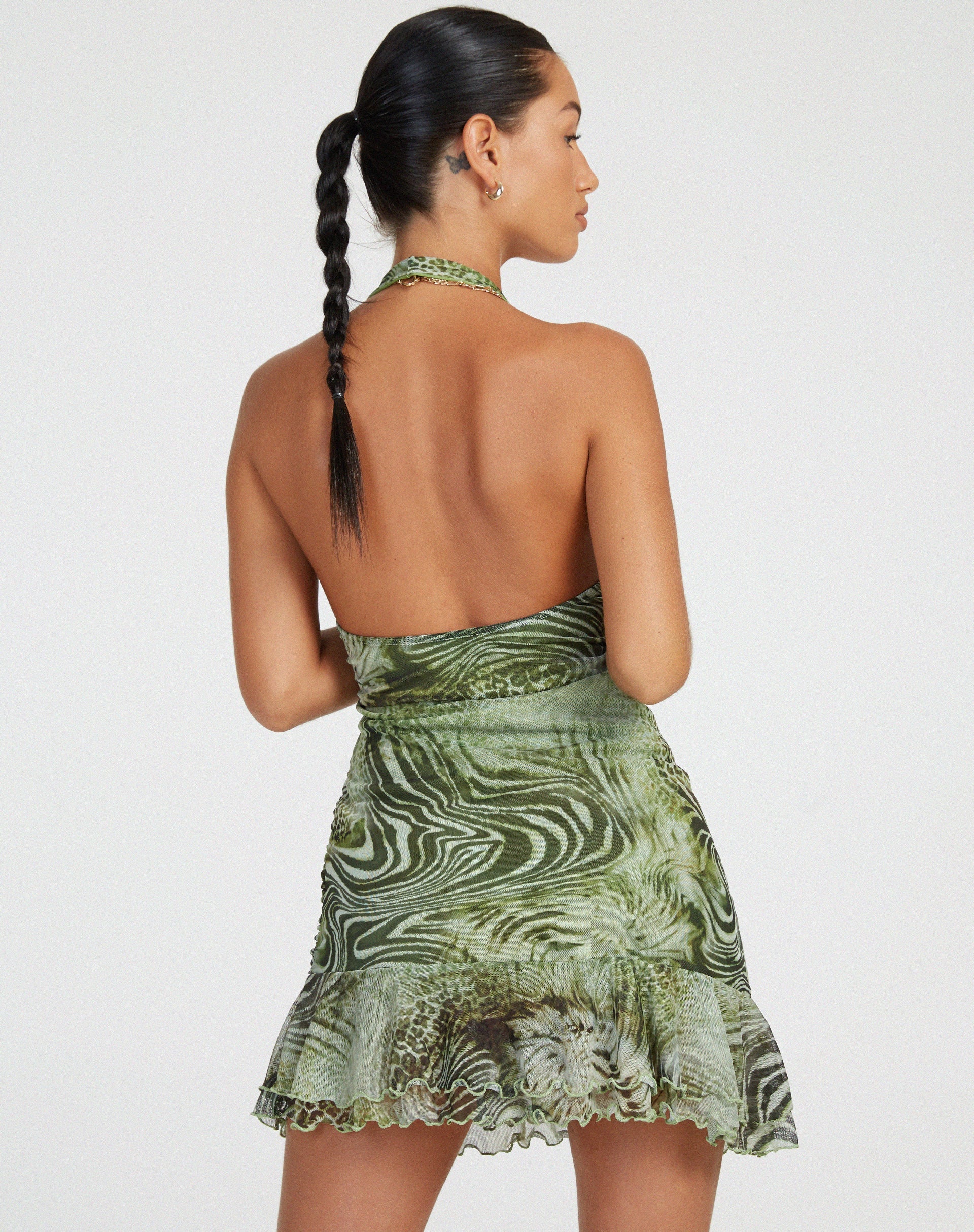 Yubila Mini Dress in Mesh Cheetah Green - Image 4