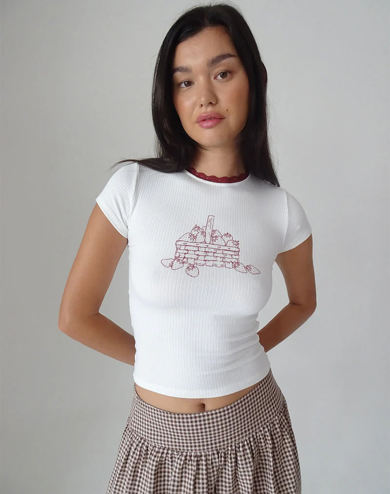 Zagy Tee in Off White with Strawberry Pot Print - Image 6