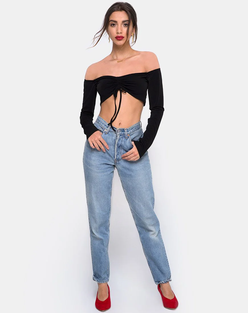 Zalea Off The Shoulder Crop in Black - Image 3