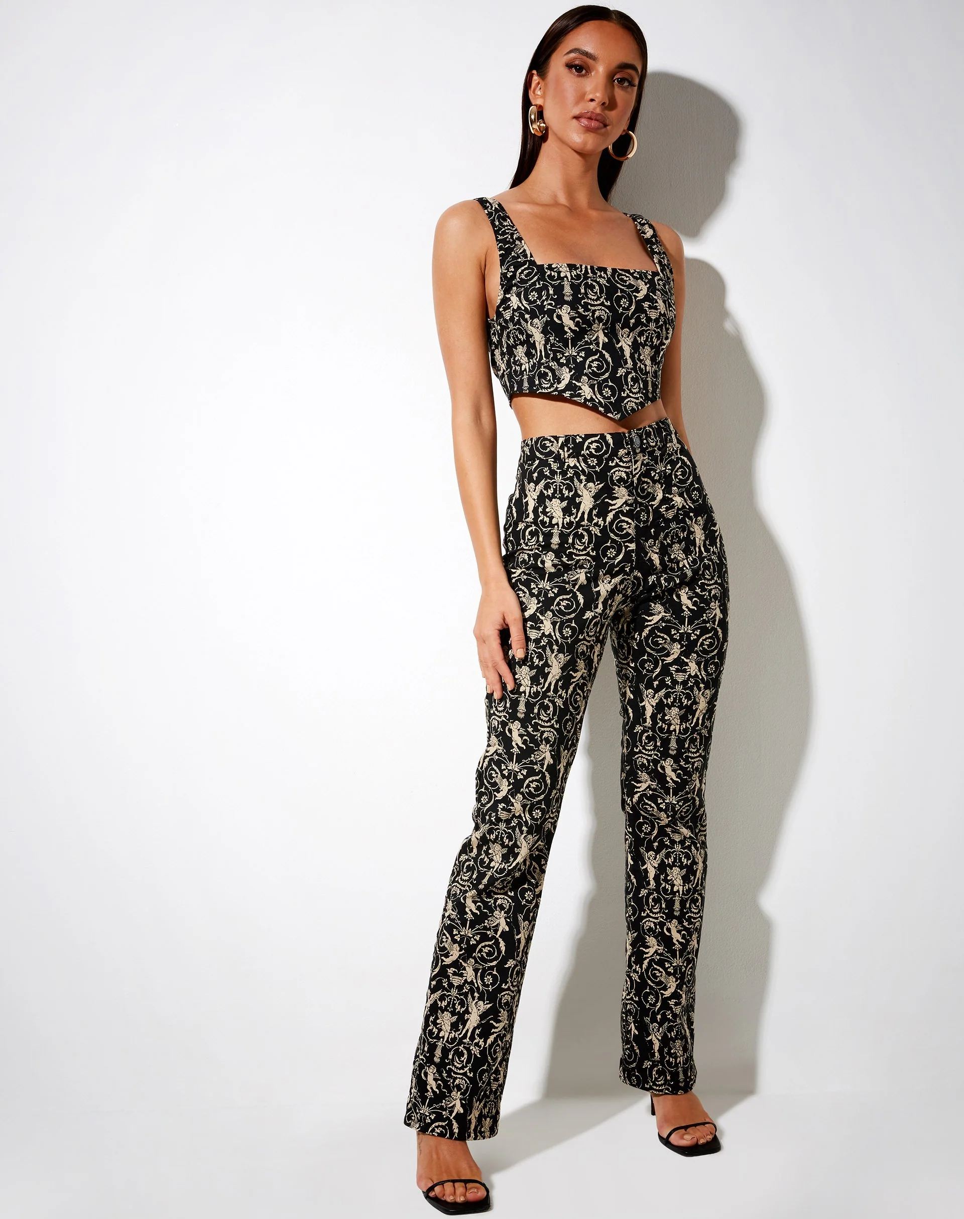 Zana Crop Top in Baroque Cherub Black and Gold - Image 4