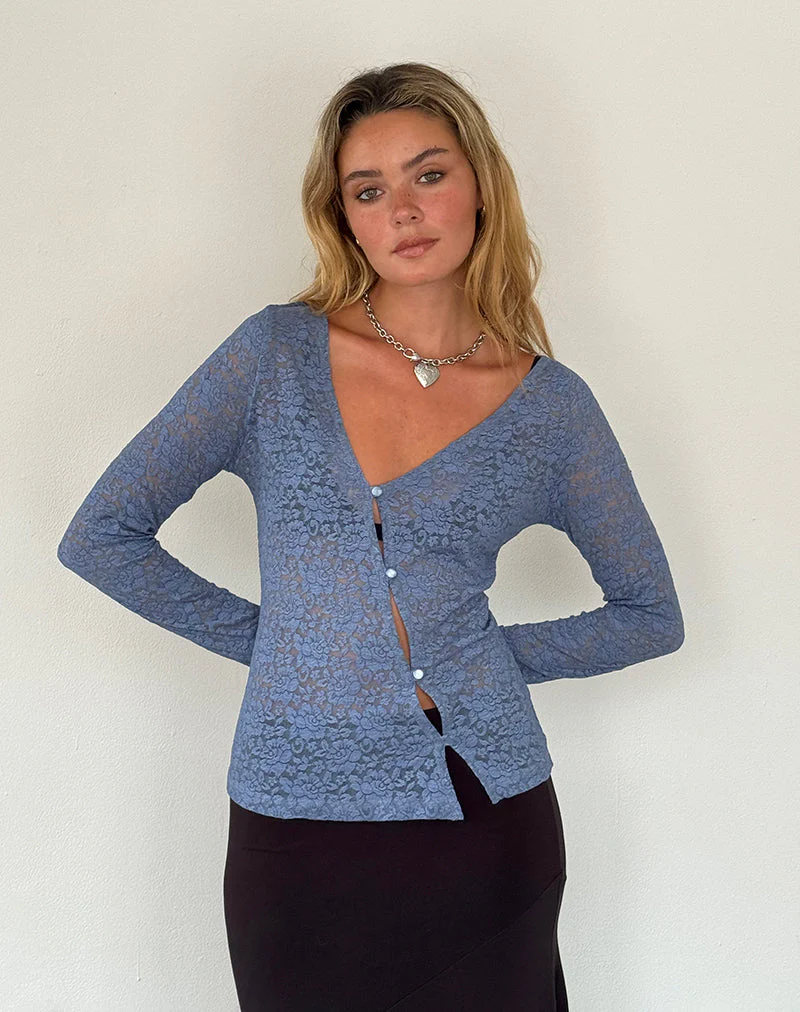 Zatin Asymmetrical Cardigan in Moonlight Blue Lace - Image 2