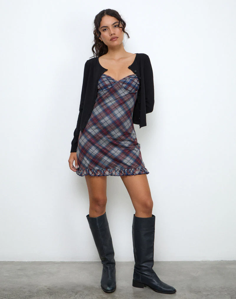 Zeinari Mini Dress in Diagonal Check Navy - Image 2