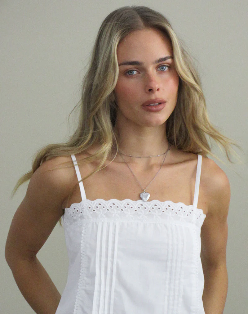 Zelie Square Neck Top in Broderie Poplin White - Image 2
