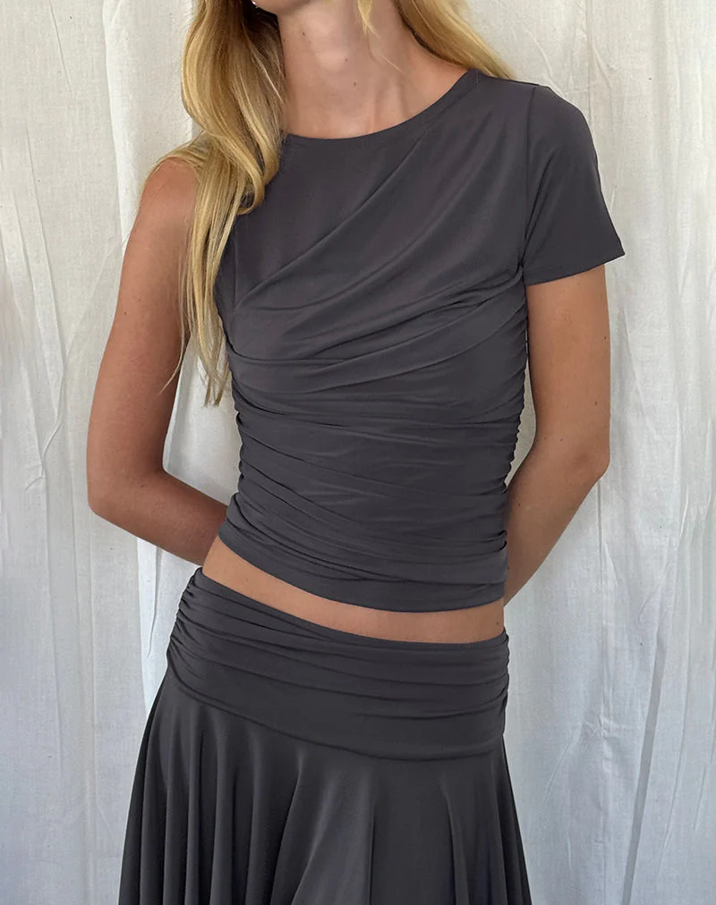 Zera Asymmetric Ruched Top in Grey - Image 3