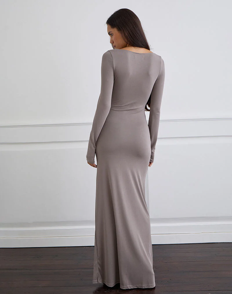 Zeya Maxi Dress in Cupro Taupe Grey - Image 4