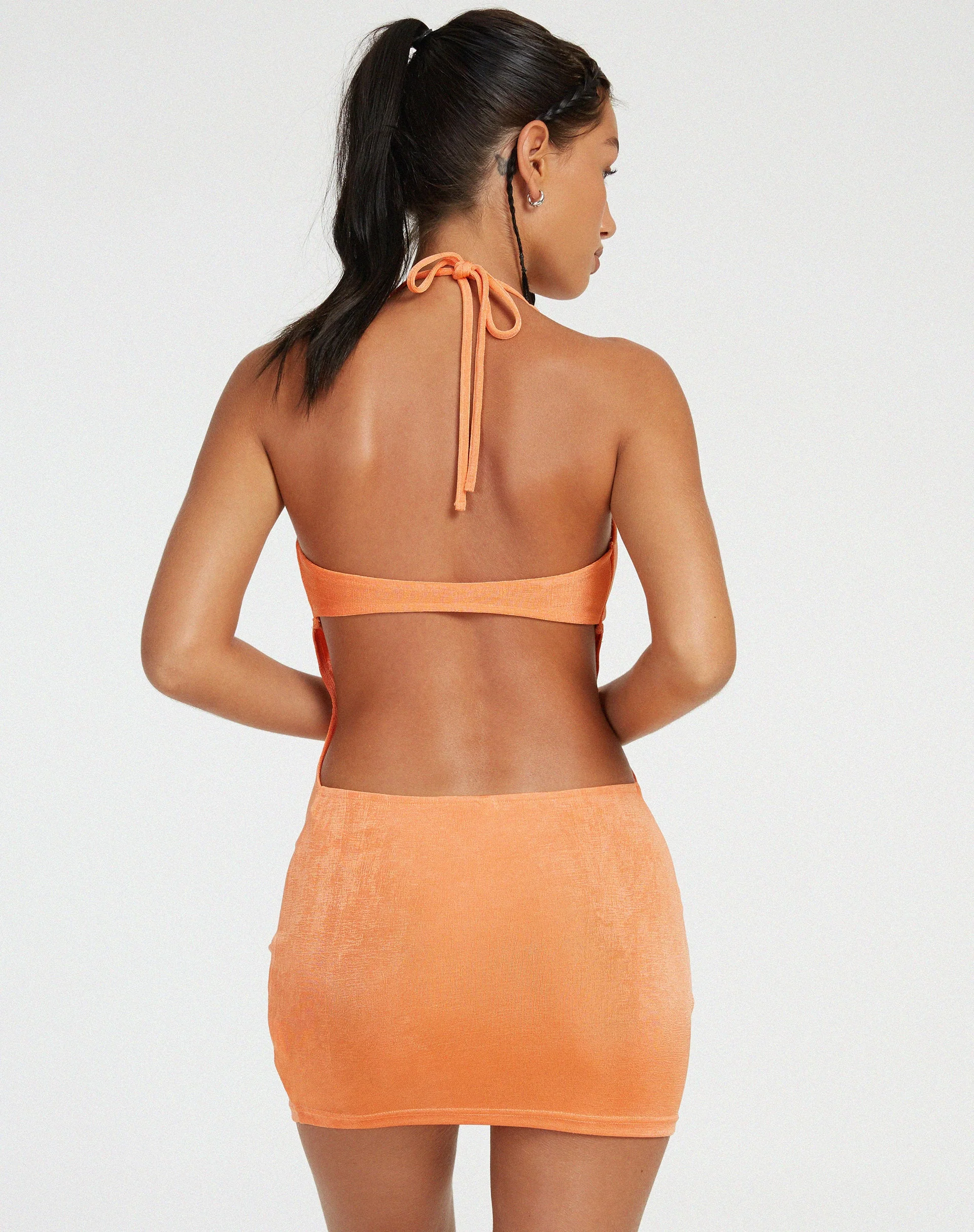 Zione Bodycon Dress in Orange Diamante Buckle - Image 2