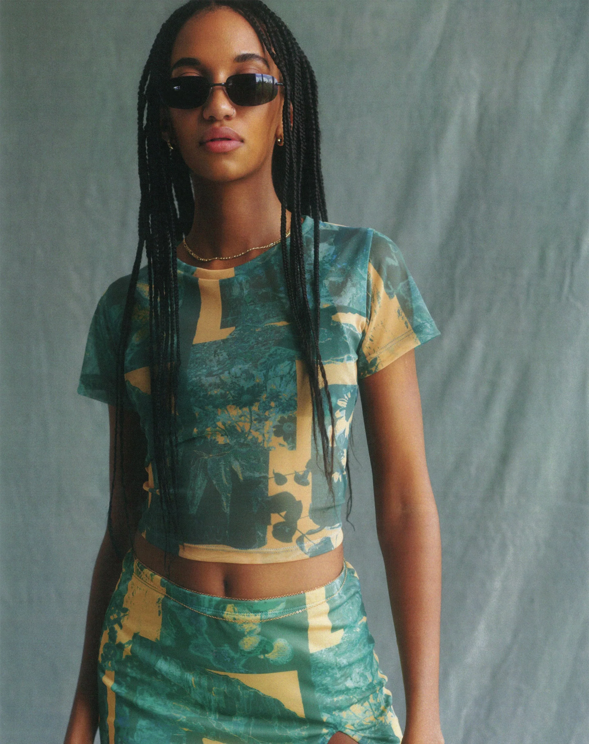 Motel x Olivia Neill Zora Top in Collage Floral Shadow Green - Image 2
