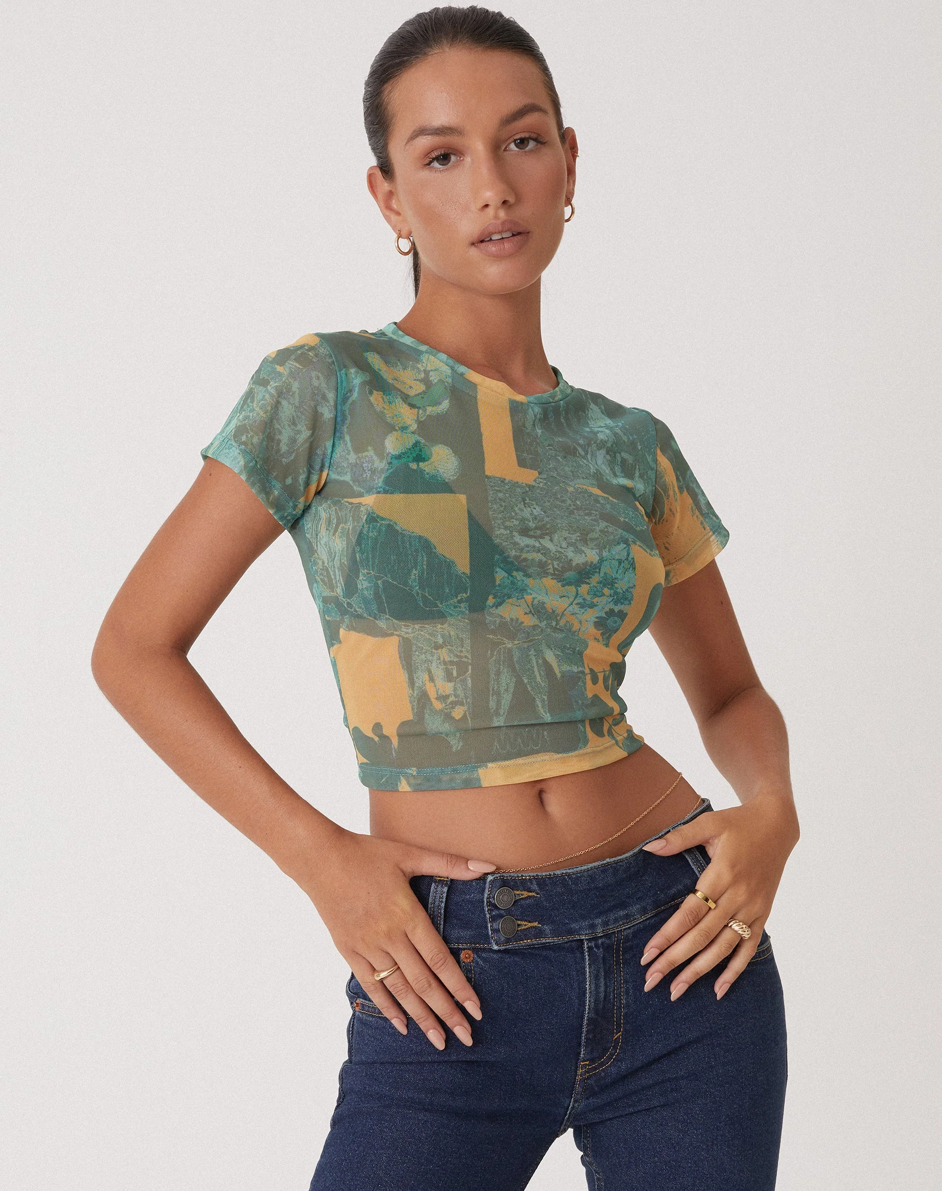 Motel x Olivia Neill Zora Top in Collage Floral Shadow Green - Image 3