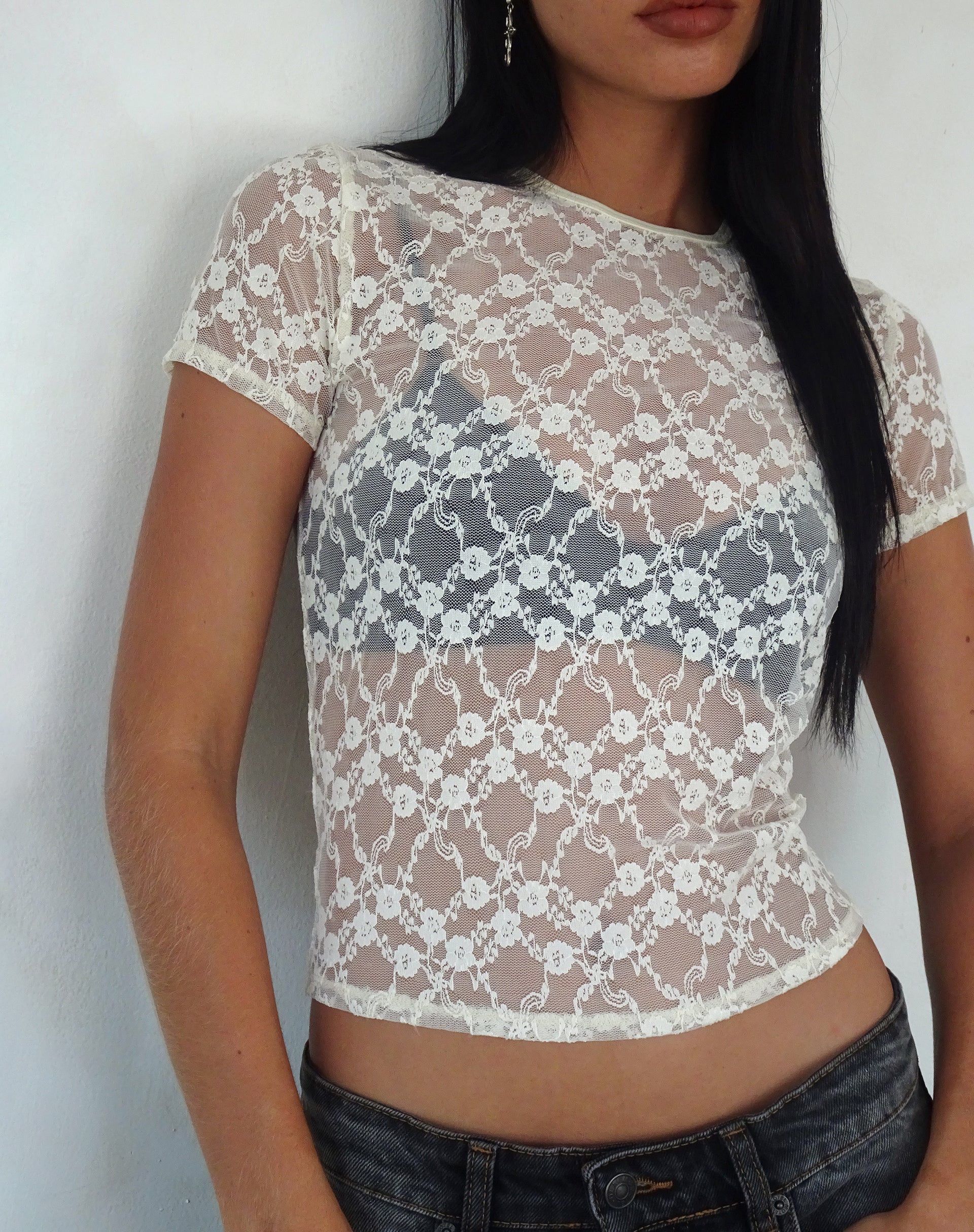 Zorani Lace Baby Tee in Ivory - Image 4