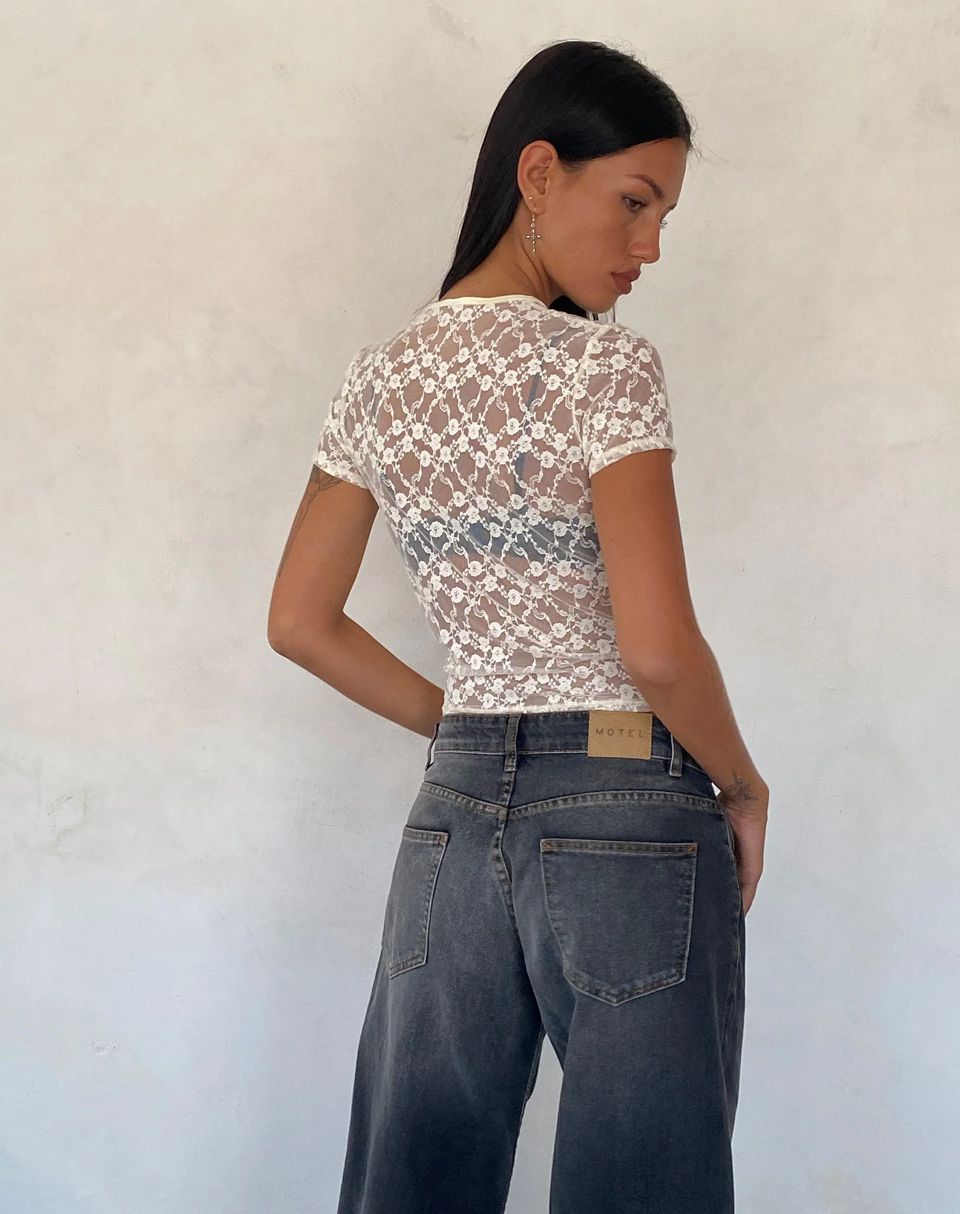 Zorani Lace Baby Tee in Ivory - Image 5