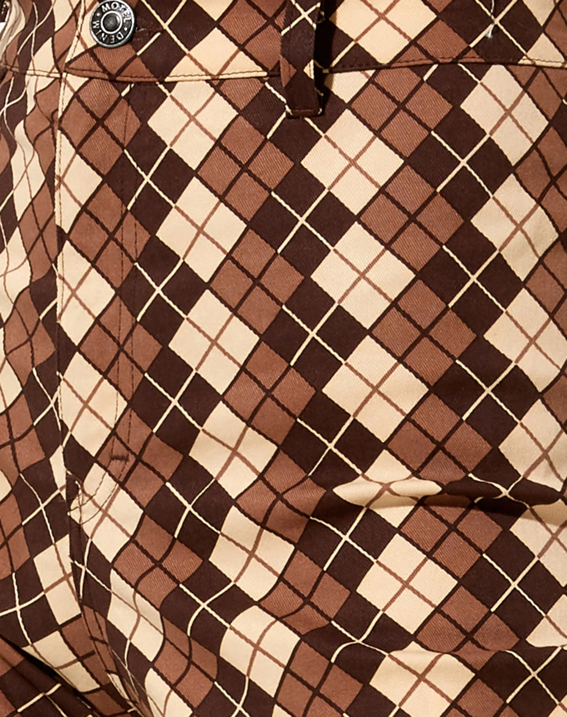 Zoven Flare Trouser in Argyle Brown - Image 6