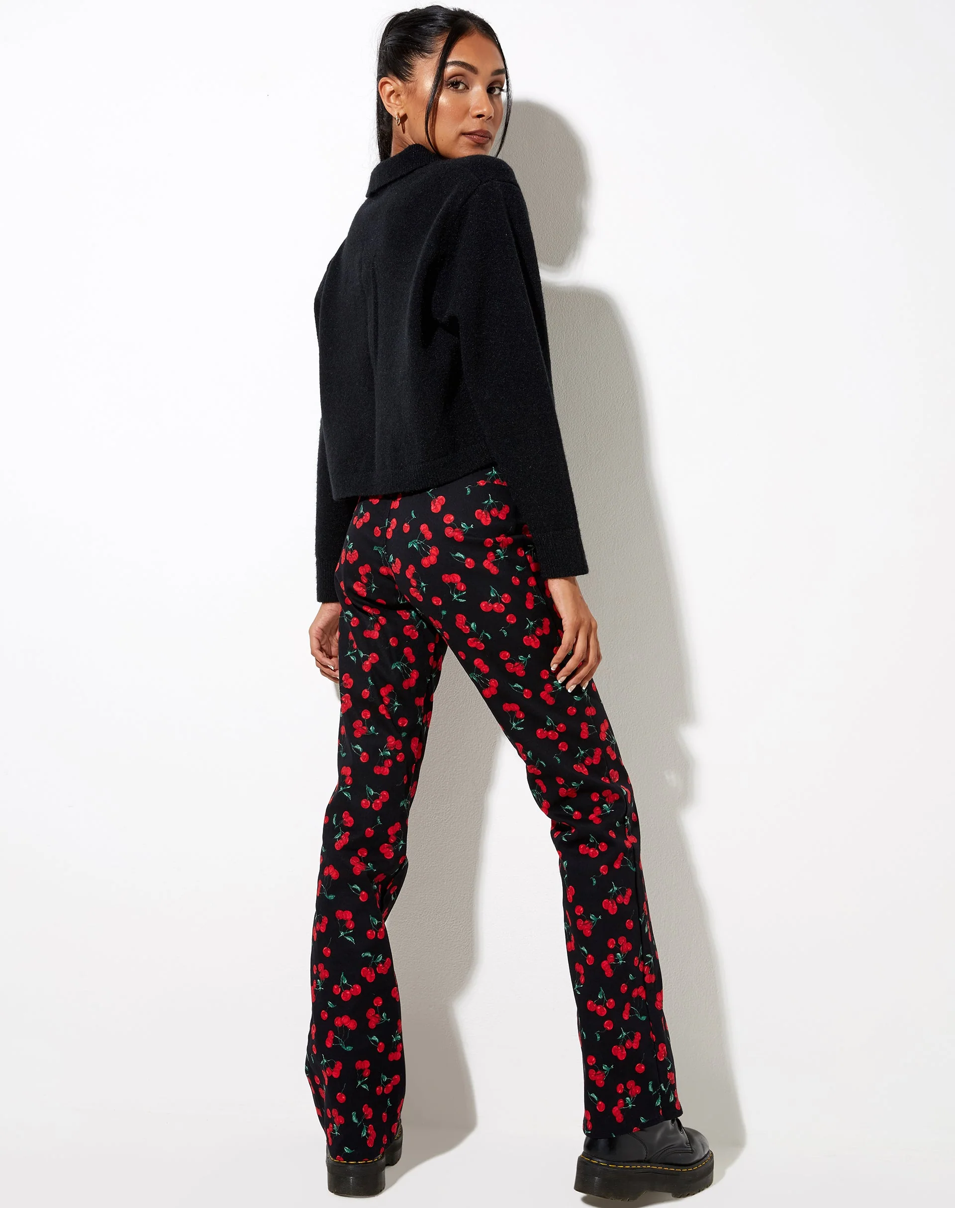 Zoven Flare Trouser in Cherries Black - Image 4