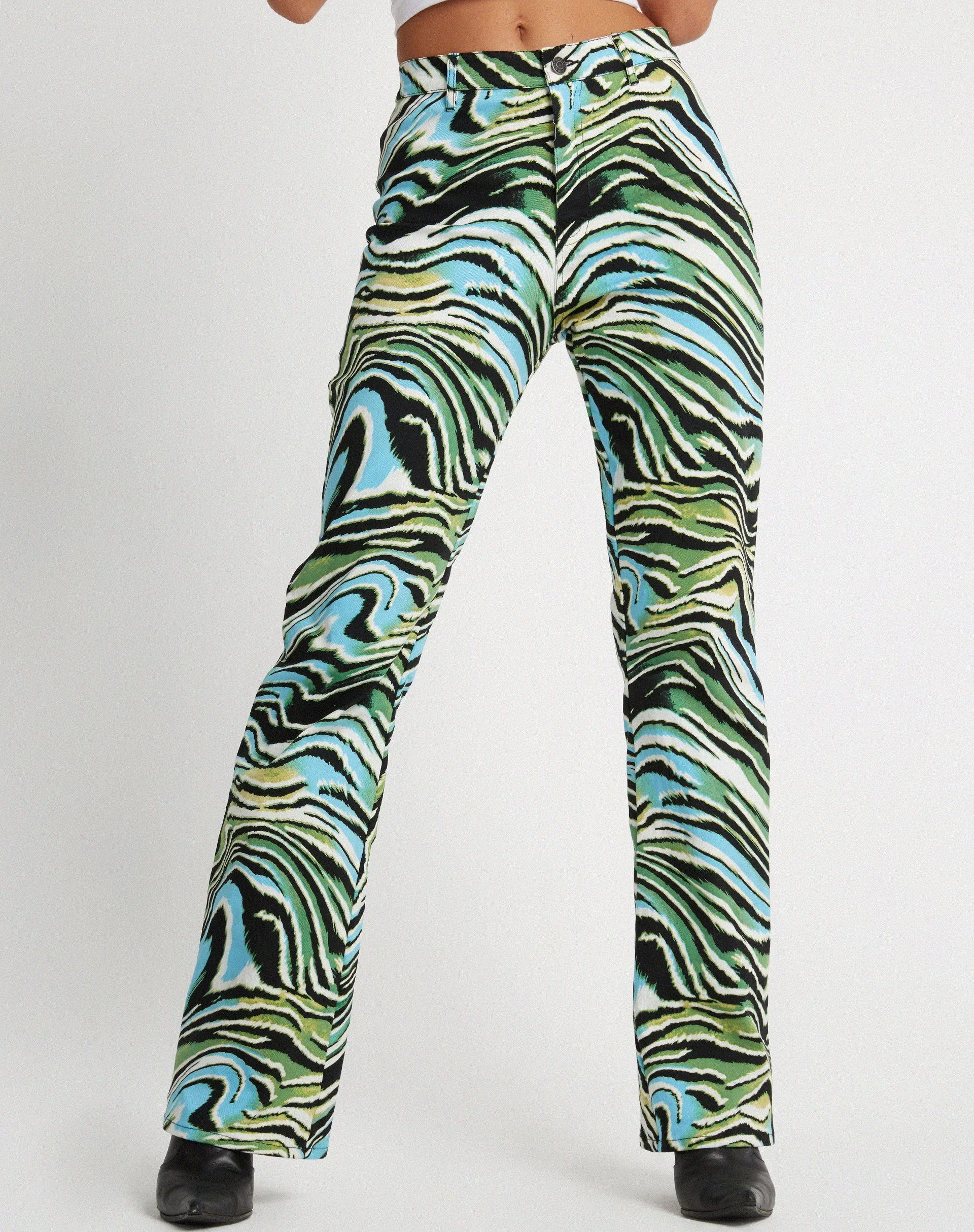 Zoven Flare Trouser in Warped Zebra Blue - Image 2